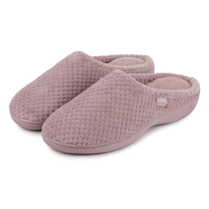 Isotoner Ladies Popcorn Terry Mule Slippers Dusky Pink Extra Image 1